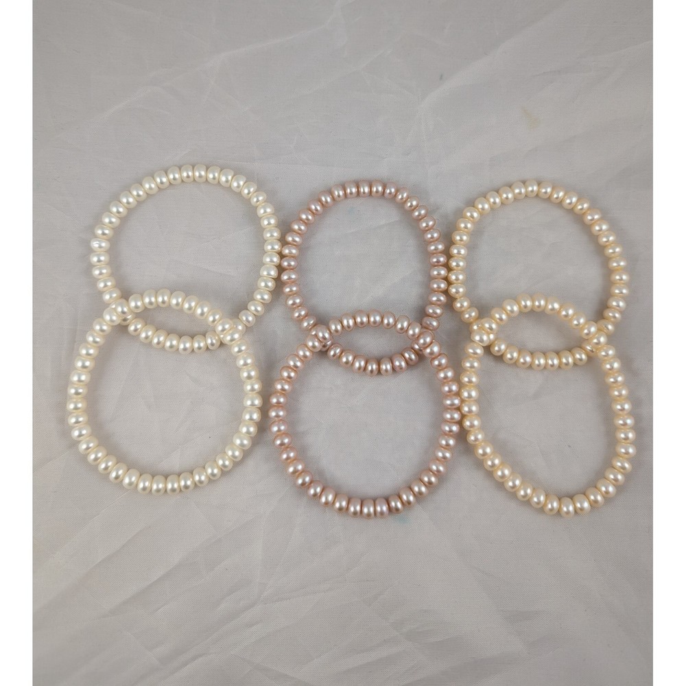 Honora Cultured Pearls Bracelet Set of 6 Stretch Traditional White Peach Pink